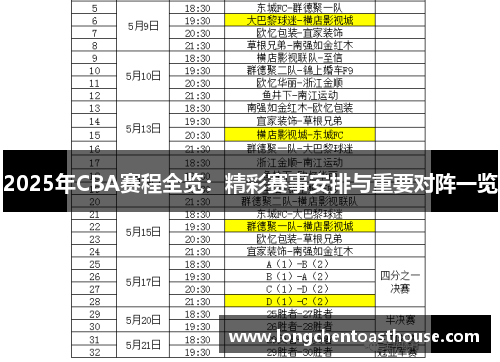 2025年CBA赛程全览：精彩赛事安排与重要对阵一览